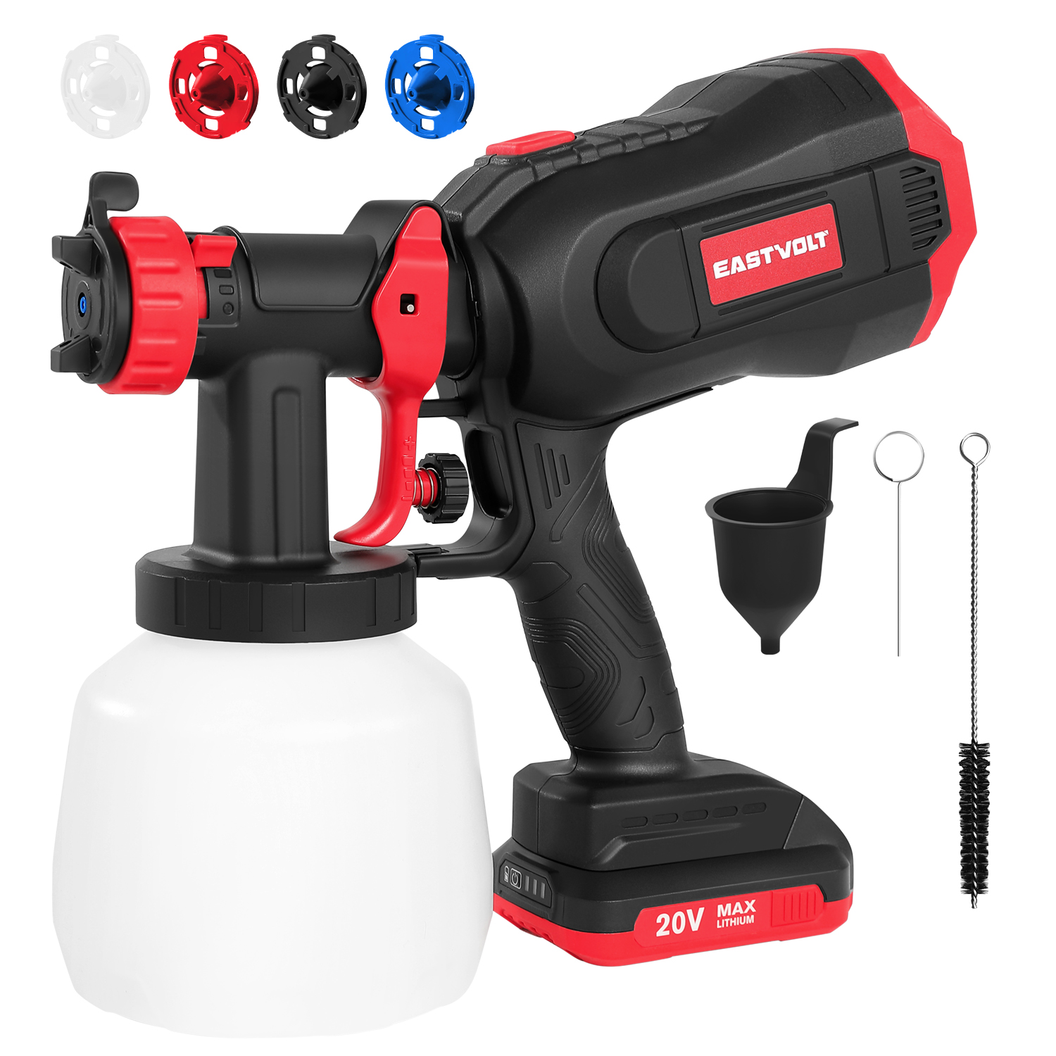 Eastvolt 20V Cordless Paint Sprayer, HVLP Spray Gun, 4 Nozzles, 3 ...