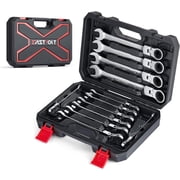 Eastvolt 12 Pieces Flex Head Ratcheting Wrench Set, Metric 8mm-19mm, Combination Ended Spanner kits, Chrome Vanadium Steel with Toolbox