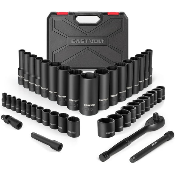 Eastvolt Mechanic Tool Kit, Drive Socket Set, 46 Pieces, with 72 Teeth Reversible Ratchet, Metric/SAE