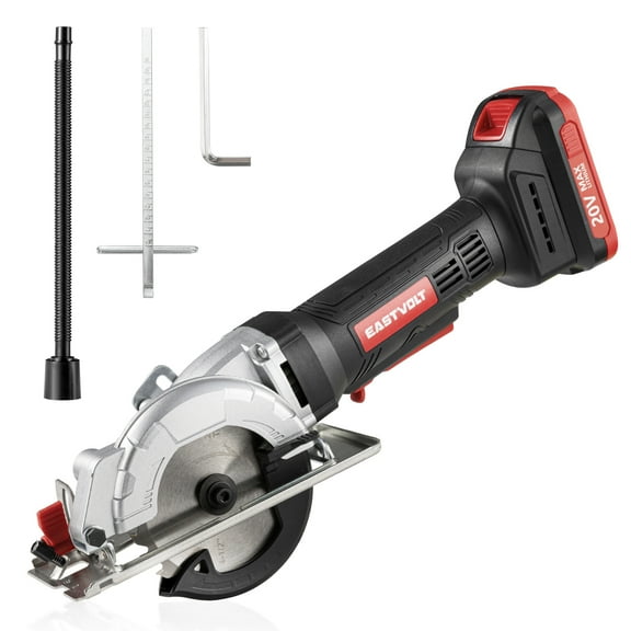 Eastvolt Mini Circular Saw, 20V Cordless Circular Saw with Scale Ruler, Dust Exhaust Pipe, Max Cutting Depth 1-11/16"(90), 1-1/8"(45) , 4-1/2" 24T TCT Blade for Wood and Plastics
