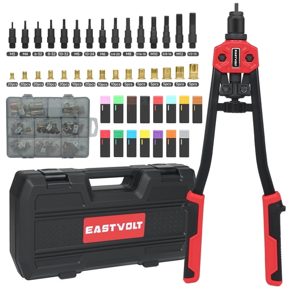 Eastvolt Rivet Nut Tool Kit, 16" Rivnut Tool Kit with 15 Metric and SAE Mandrels, 180 Pcs Rivet Nut Assortment Kit, Rugged Carrying Case , Ideal for Automotive, Home and DIY Projects