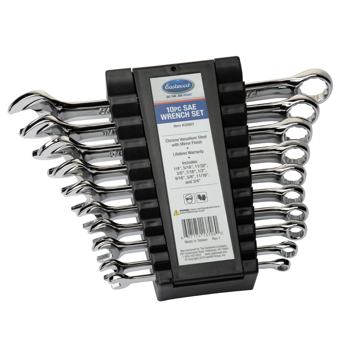 Eastwood 10 Piece Standard SAE Combination Open and Box End Wrench Set