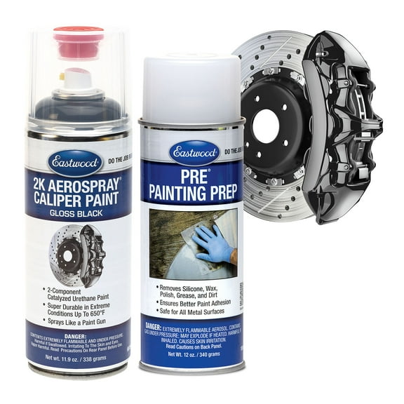Eastwood 2K AeroSpray High Temperature Disc Brake Caliper Paint Gloss Black With PRE Cleaner