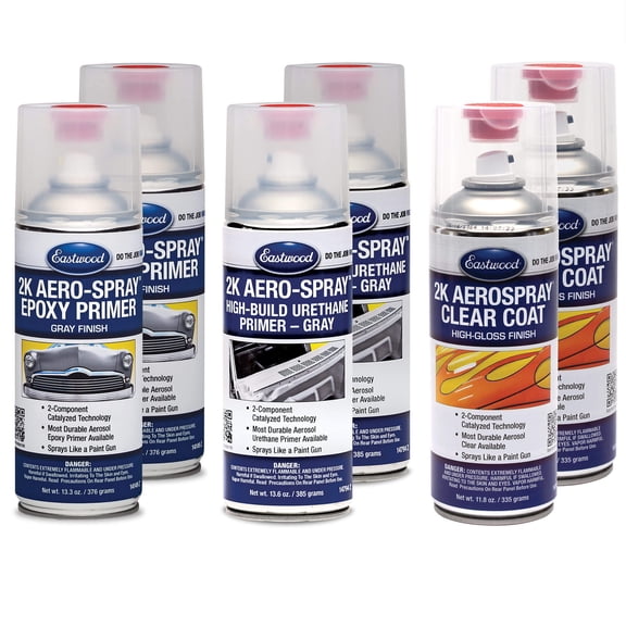 Eastwood 2K Aerospray 2 Epoxy Primer 2 Urethane Primer and 2 Gloss Clear Prime & Finish Paint Kit