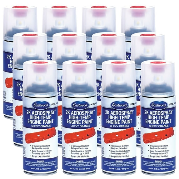 Eastwood 2K Aerospray High Temperature Ceramic Engine Chevy Orange Paint | 11.6 oz Aerosol | 12 Pack