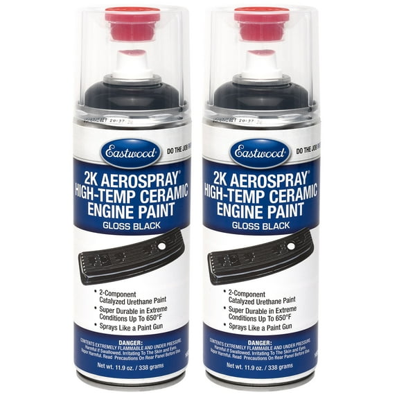 Eastwood 2K Aerospray High Temperature Ceramic Engine Gloss Black Paint 12 oz 2 Pack
