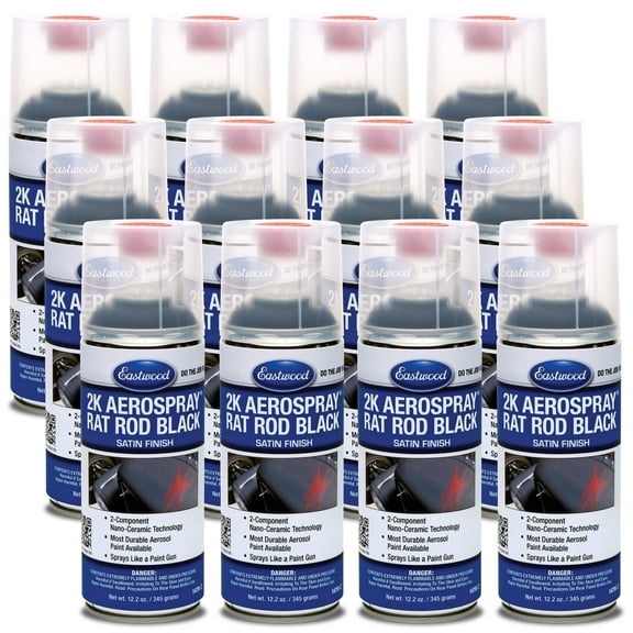 Eastwood 2K Catalyzed Aerospray Durable Rat Rod Satin Black Finish 12.2 oz Spray Paint, 12 Pieces, 12 Pack