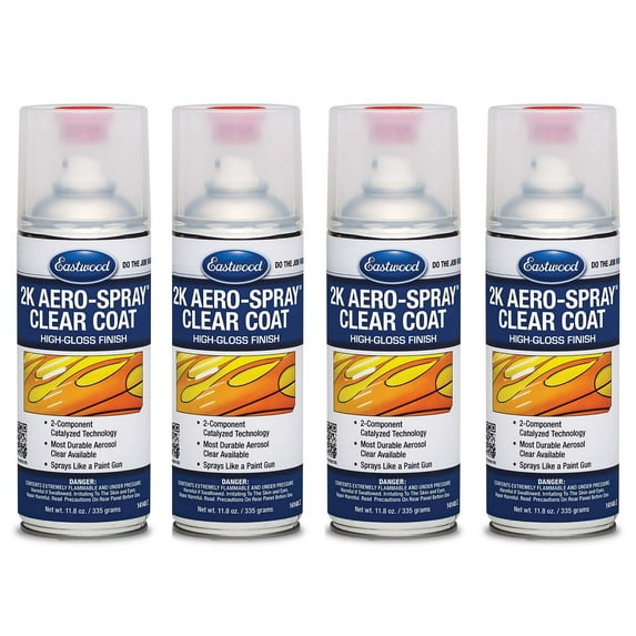 Eastwood 2k Aerosol Spray | Clear Coat Automotive Paint Aerosol Spray with Long-lasting and Durable Finish 12 Oz Can | Clear Coat | 4 Pack