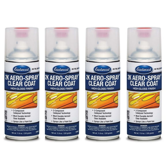 Eastwood 2k Aerosol Spray | Clear Coat Automotive Paint Aerosol Spray with Long-lasting and Durable Finish 12 Oz Can | Clear Coat | 4 Pack