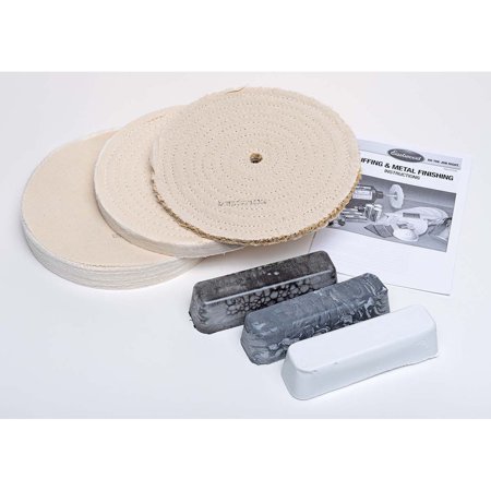 Eastwood Combo Buffing Kit Wide For Stainless Steel 3/4 in. Wide By 8 in. Diameter Sewn & Sisal & Loose Buff Compounds