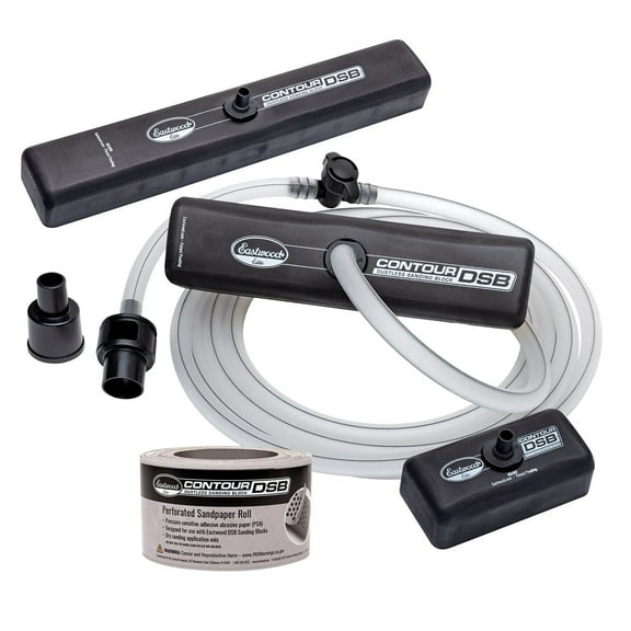 Eastwood Elite Contour DSB Dustless Sanding Block System for Autobody Filler Primer Drywall 3 Sanders and 80 Grit Sandpaper Roll Kit