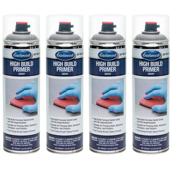 Eastwood High Build Primer Gray 14.9 Oz. Aerosol for Steel Aluminum Plastics - 4 Pack
