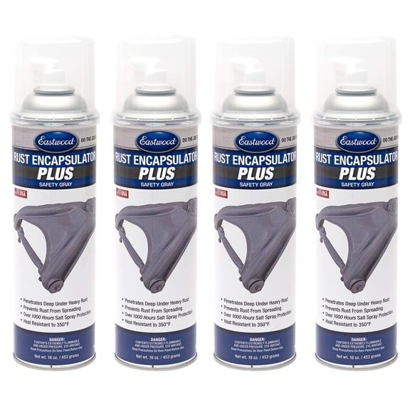 Eastwood Matte Safety Gray Rust Encapsulator Plus | Long Lasting Durable Finish 1 Coat Automotive Maximum Rust Protection | Heat Resistance up to 350 Degrees F | 16 oz. Aerosol | 4 Pack