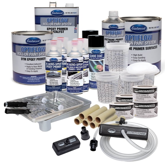 Eastwood OptiFlow Roll-On Ultimate Epoxy and Urethane Primer Paint with DSB Dustless Block Sanding Kit | Gray
