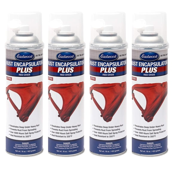 Eastwood Red Oxide Rust Encapsulator Plus | Long Lasting Durable Finish 1 Coat Automotive Maximum Rust Protection | Heat Resistance up to 350 Degrees F | 16 oz. Aerosol | 4 Pack