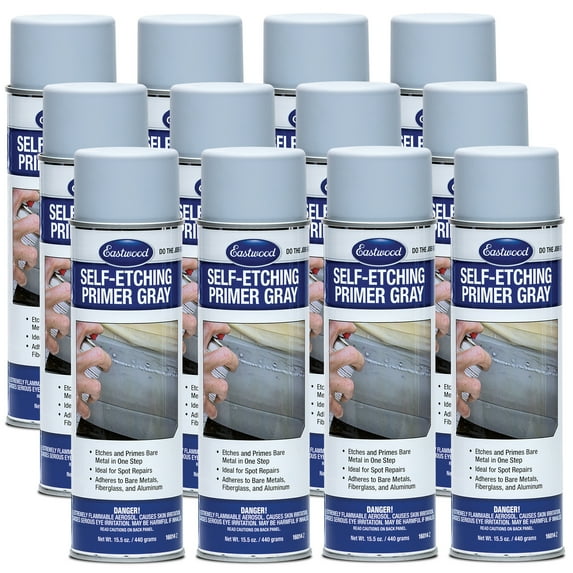 Eastwood Self Etch Primer Aerosol Gray Steel Aluminum Chrome 16 oz Net 12 Pack