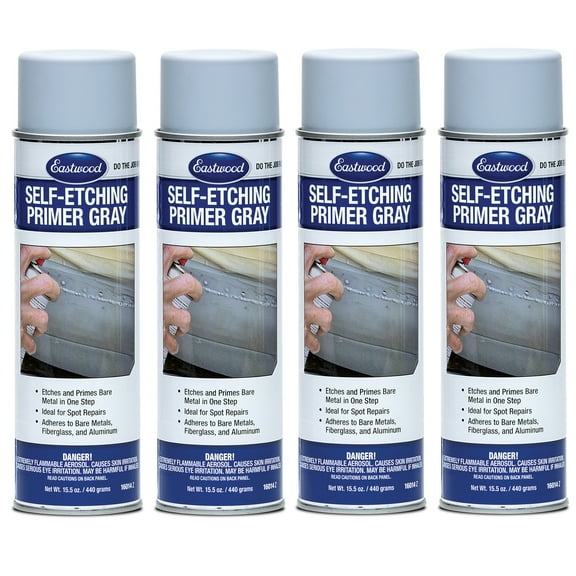 Eastwood Self Etch Primer Aerosol Gray Steel Aluminum Chrome 16 oz Net 4 Pack