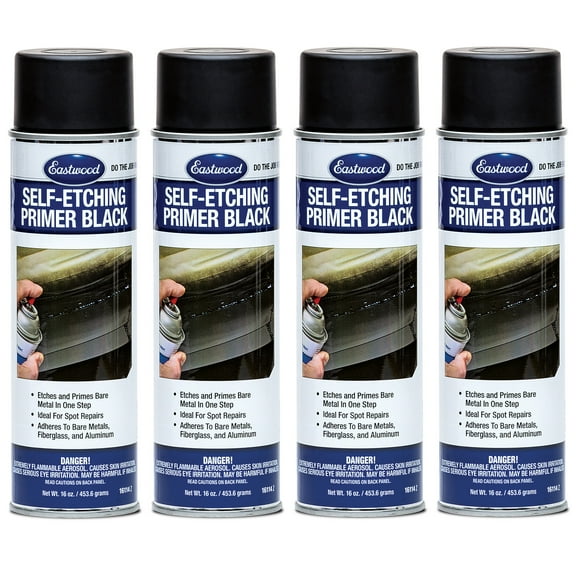 Eastwood Self Etching Black Primer Stainless Steel Aluminum Chrome Aerosol 16 oz 4 Pack