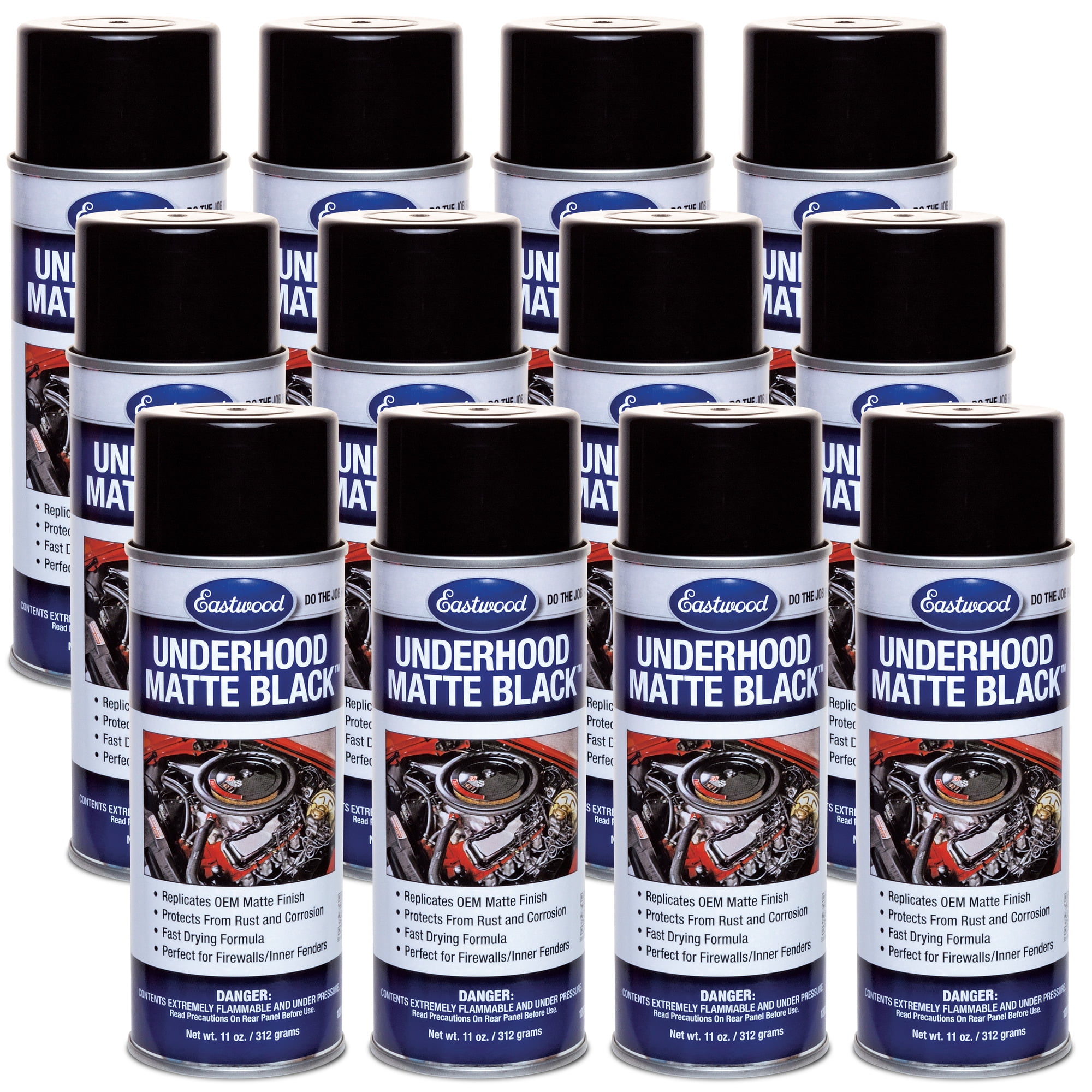 Eastwood Underhood Black Matte Acrylic Lacquer Aerosol Spray Paint 11 oz 12 Pack