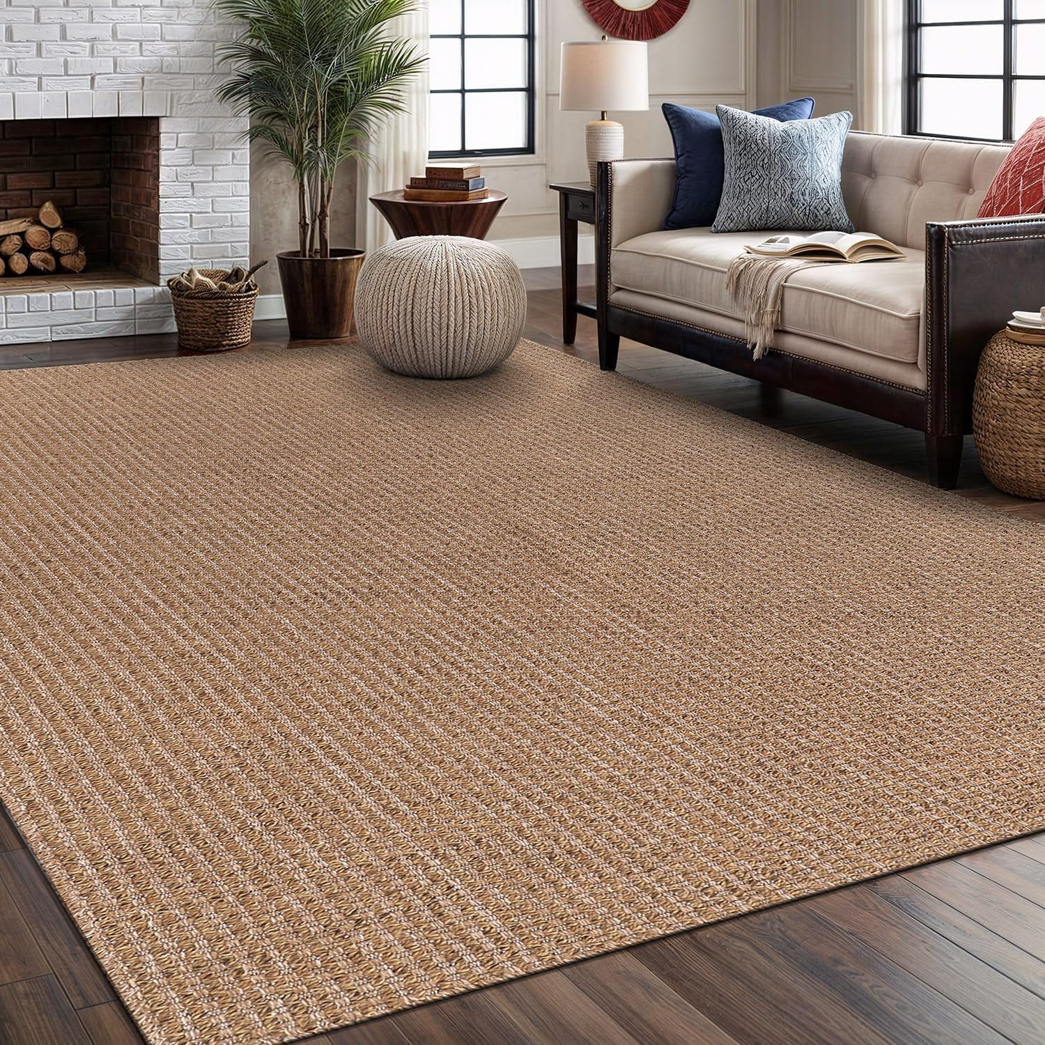 Easy 4x6 Indoor Outdoor Natural Rugs Solid Fiber Rug Woven Area Rug ...