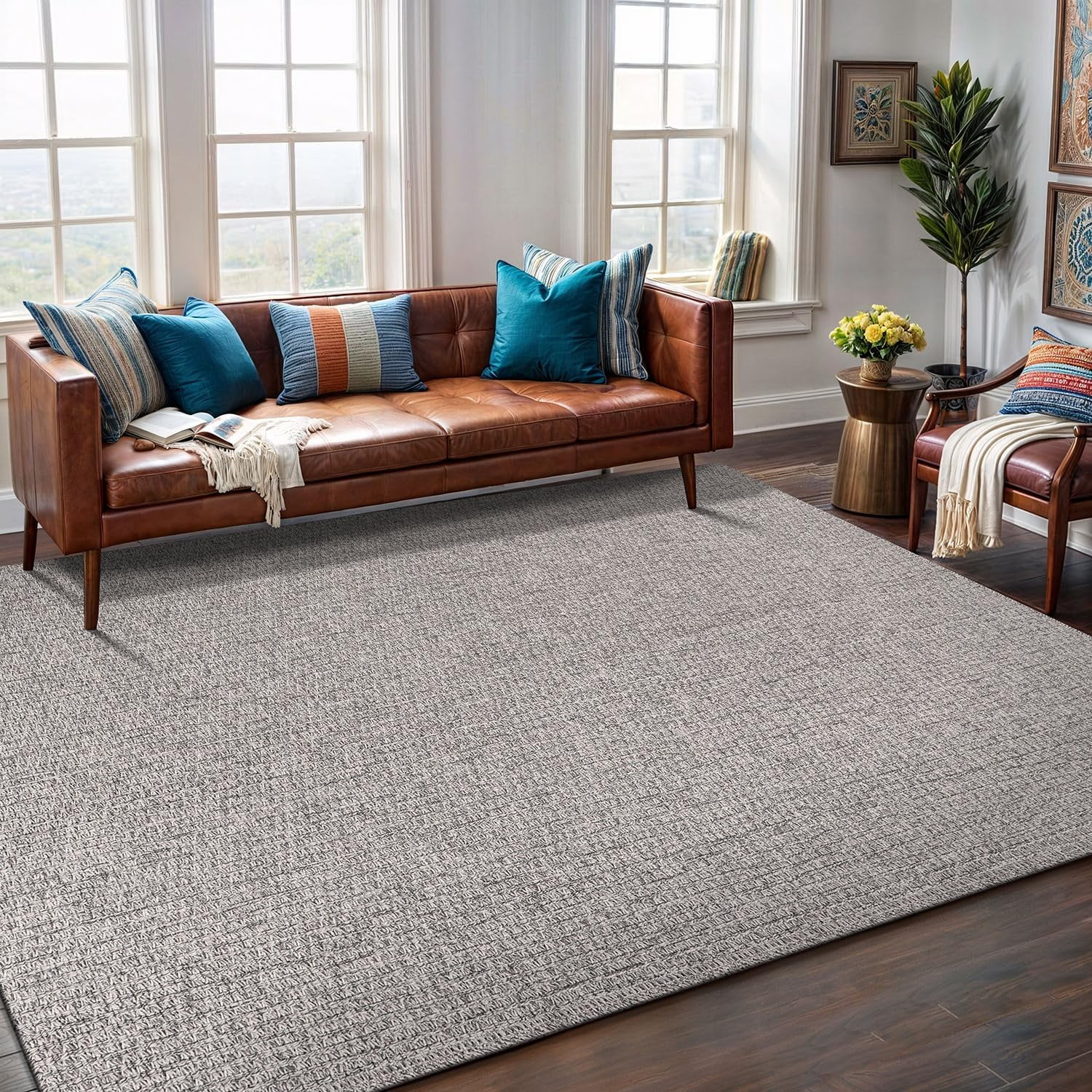 Easy 5x7 Indoor Outdoor Natural Rugs Solid Fiber Rug Woven Area Rug ...