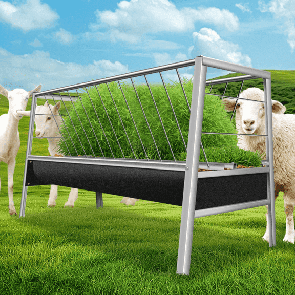 Easy-Access 23.6" Pan Livestock Goat Feeder, Goat Hay Feeder, Pasture Feeder, 77 Gallon Stainless Steel, for Sheep, Ranches, Ponies, Deer, Cow