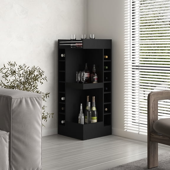 Easy - Access Cubbies & Corner Optimization - Black Bar Cabinet for Dining