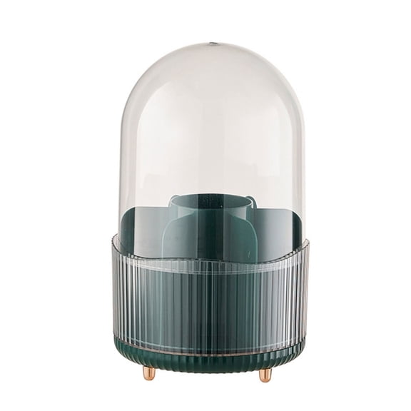 Yiran 360° Rotating Makeup Brush Storage Barrel, Dark Green with Lid, 1 Pack