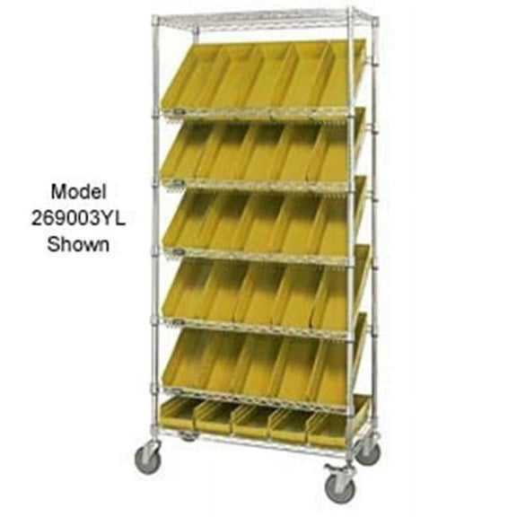 Easy Access Slant Shelf Chrome Wire Cart with 48 4 in. Shelf Bins, Yellow - 36 x 18 x 74 in.