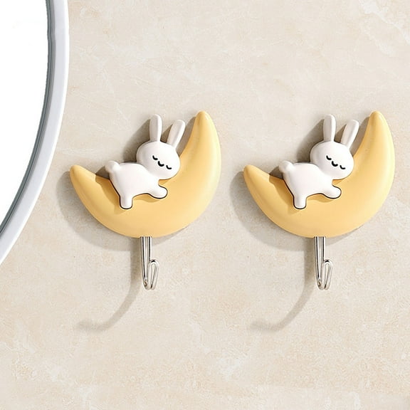 Easy Wall Hooks for Students - No Drill No Damage Door Hooks - Strong Sticky Traceless Hangers for Keys, Bags, Accessories - Cute Mini Hooks for Dorm, Bedroom, Bathroom, Office - 2 Pack