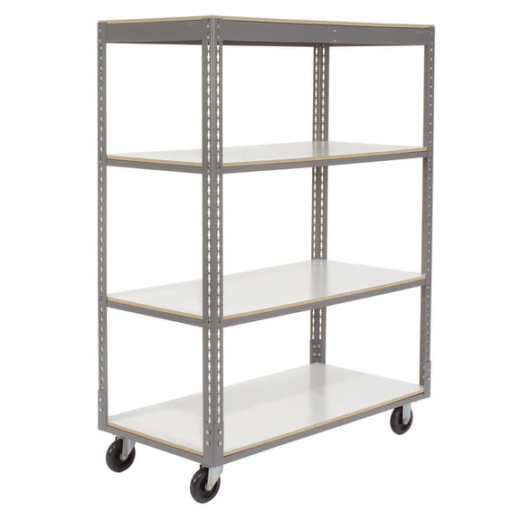 Easy Adjust Boltless 4 Shelf Truck, Laminate Shelves, Polyurethane Casters, 48"L x 24"W x 65"H
