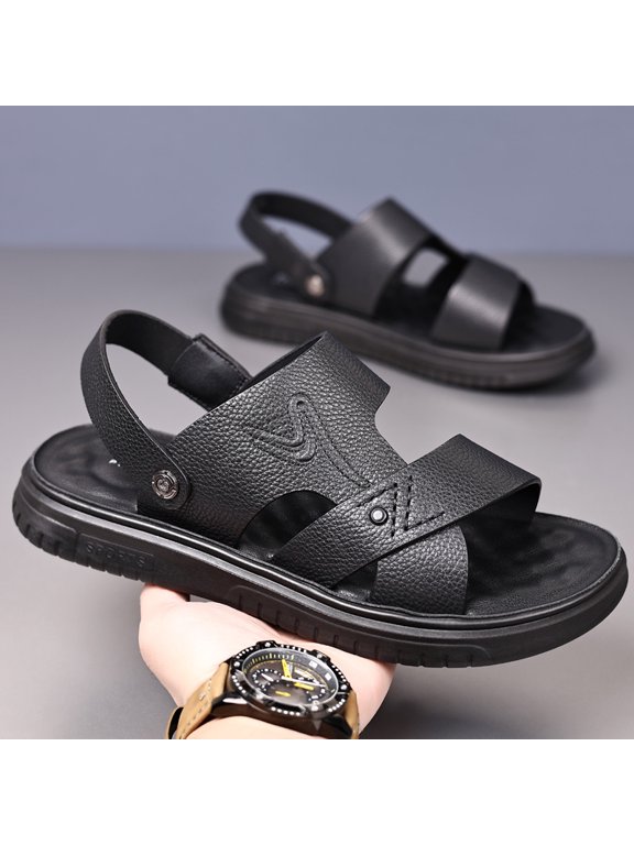 Embroidered Pattern Genuine Leather Two-Wear Men's Platform Sandals