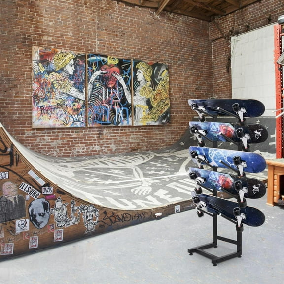 Easy Assembly 5-Tier Snowboard Storage Rack - Single-Sided Free Standing Metal Display for Wakeboards, Garage, Home Gym