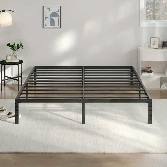 Easy Assembly/800lbs Capacity/Noise-Free Metal Bed Frame - for Families, Roommates & New Apartments, Storage Included, No Box Spring Needed (80"L X 60"W, 14 Inch High, Black)
