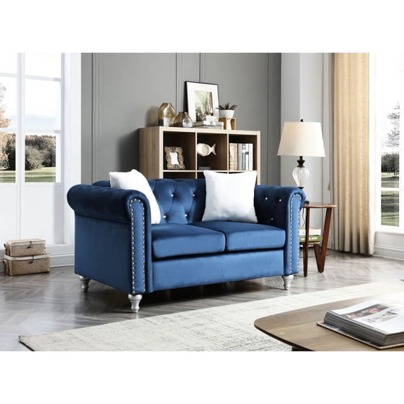 Easy Assembly & Contemporary Look - A Navy Blue Loveseat for Any Room Style