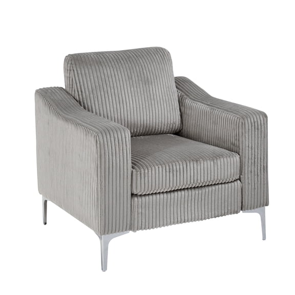 Easy Assembly Convertible Sofa, Gray Corduroy Lounge Chair with Arms, Modular Sectional for Apartment