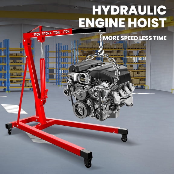 Easy Assembly Engine Hoist, 4400 LBS Hydraulic Cherry Picker, 2 Ton Workshop Crane with Telescopic Boom, Engine Lift for Garage