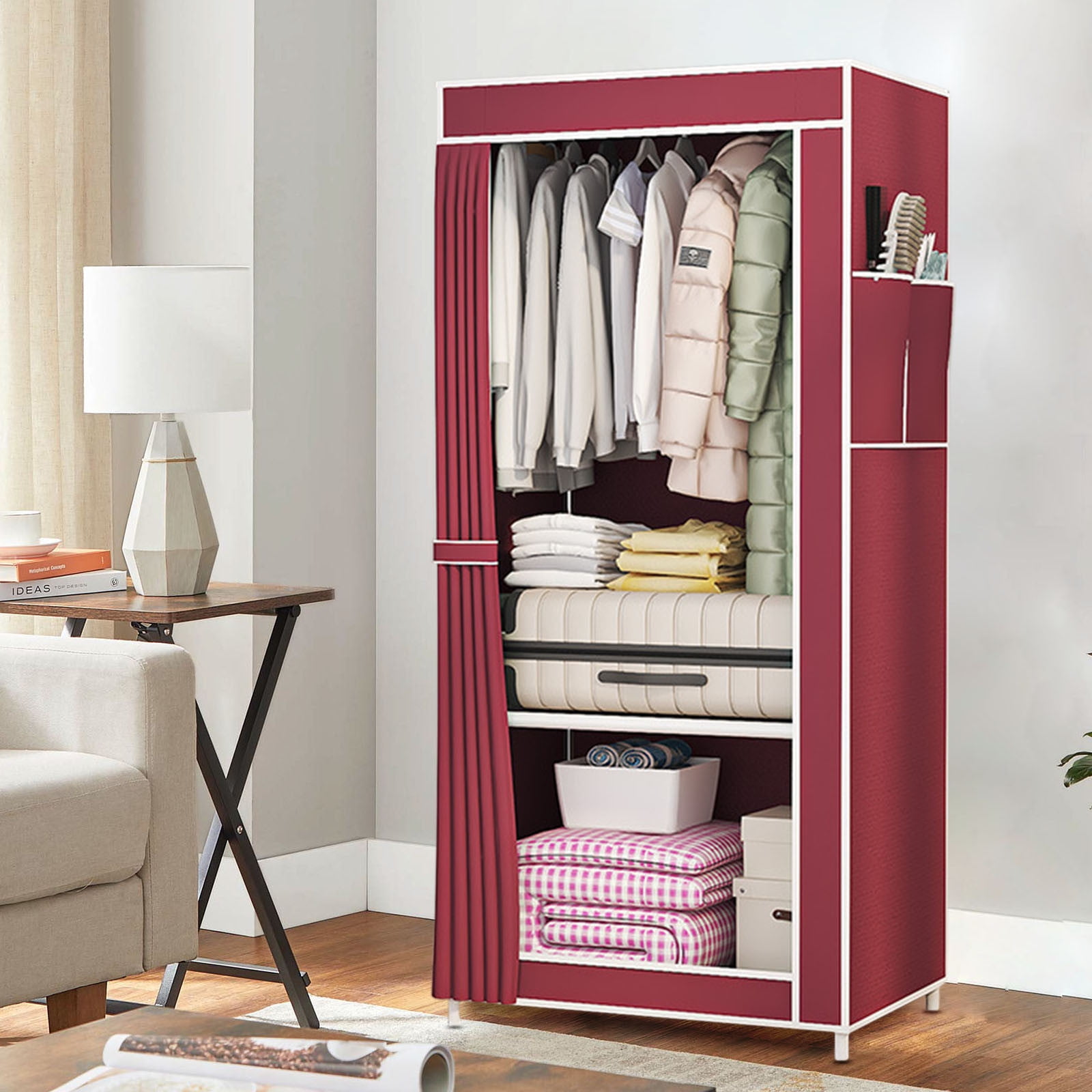 Easy Assembly Fabric Wardrobe Closet with Shelves, Portable Cloth ...