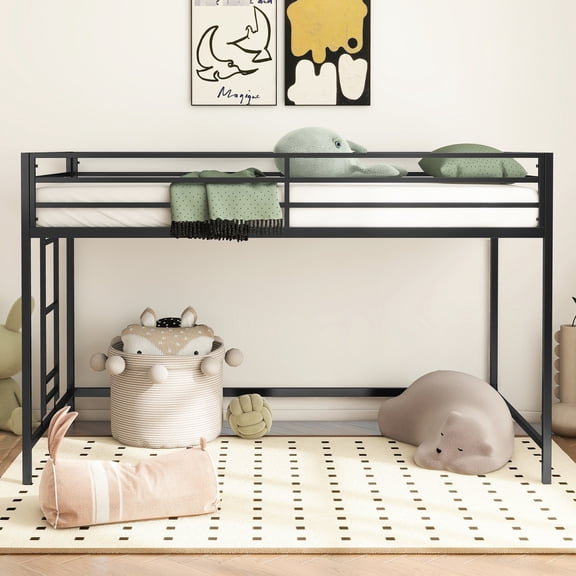 Easy Assembly - Metal Twin Loft Bed with Plastic Locking Tabs for Quick Build