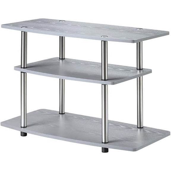 Easy Assembly No Tools Required TV Stand Entertainment Console with Tier Storage Shelves in Black and Stainless Steel Clad Finish