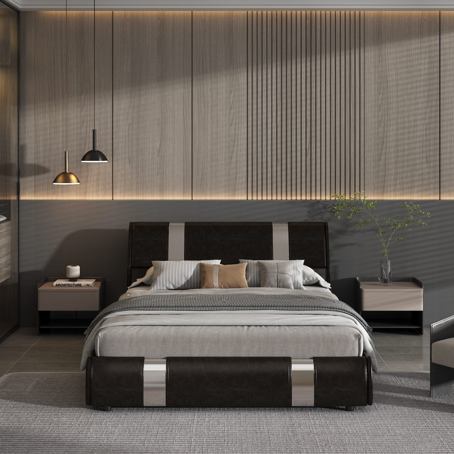 Easy Assembly Queen Size Upholstered Platform Hydraulic Bed Frame with