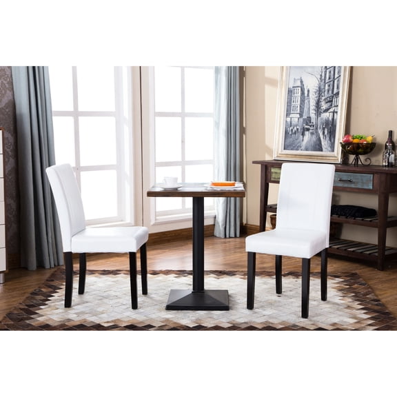 Easy Assembly | Save Time and Effort | White Solid Wood Leatherette Parson Chairs, Set of 2