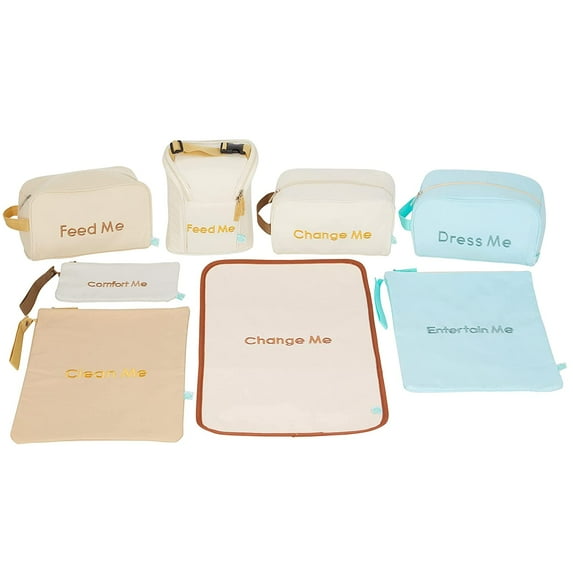 Easy Baby - Diaper, Bottle, and Supplies - Organizer Pouches and Changing Pad - Change, Feed, Dress, and Clean Me (8 Pack Sedona) , Organizing Packing Tote Cubes for Baby Items Sedona Complete 8 Pack