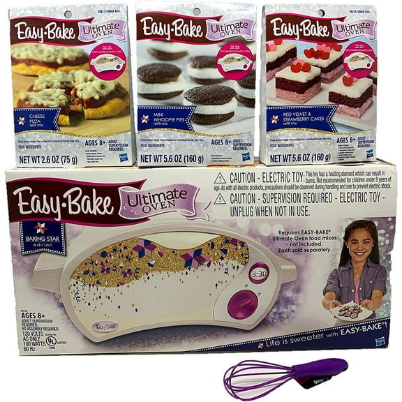 Easy Bake Oven Easy Bake Ultimate Oven Baking Bundle Baking Star Edition + Larger Size 13.8 Oz. Easy Bake 3-Pack Refill Mixes (Pizza, Whoopie Pies and Red Velvet & Strawberry Cakes)