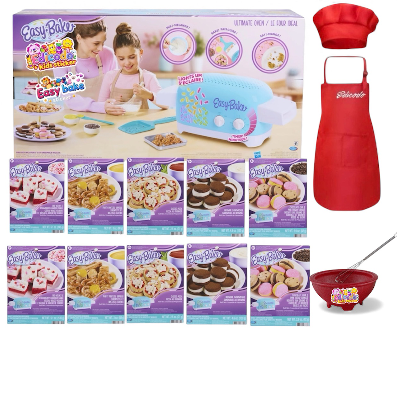 E-Z Bake Oven Set, 2-Pack Refill, Mini Kitchen Tools, Chef Dress
