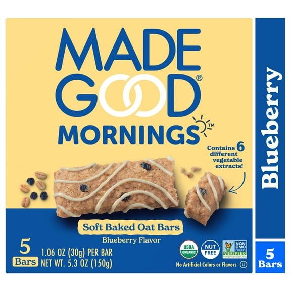 MadeGood Blueberry Morning Bars 5 Count (1.06oz Ea)