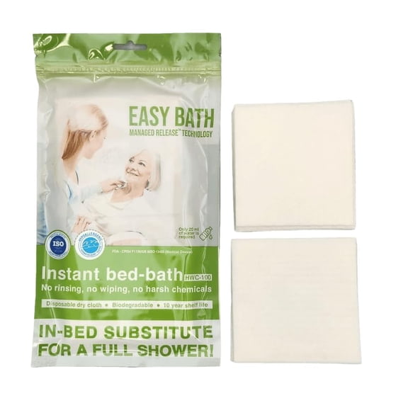 Easy Bath 100% Biodegradable No Rinse Bathing Wipes, Hypoallergenic Bed Bath Wipes with Managed Release Technology, Full Shower with Just 20ml of Water (1 Pack, 8 Wipes)
