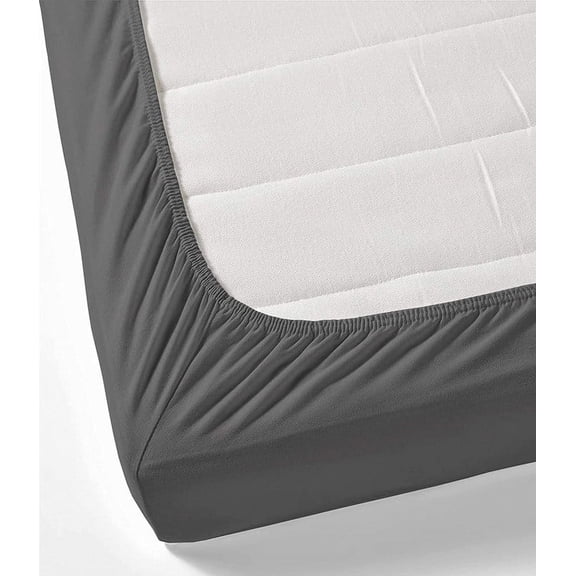 Easy Bedding 100% Egyptian Cotton ,3 Piece All Around Elastic Fitted Bedsheet - Full-XL Size 12 Inch Deep Pocket - Dark Grey Solid.