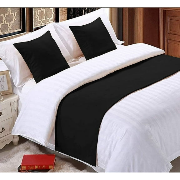 Easy Bedding 3 Piece Bed Runner 100% Egyptian Cotton (1 Piece Bed Runner and 2 Pillow cases) 400 TC, Premium Decorative Bed Scarf- Black Solid, California King Size.