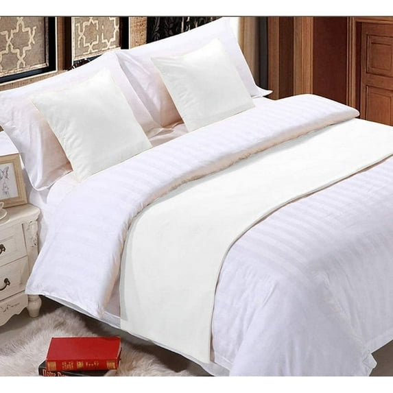 Easy Bedding 5 Piece Bed Runner 100% Egyptian Cotton (1 Piece Bed Runner and 4 Pillow cases) 400 TC, Premium Decorative Bed Scarf- White Solid, Queen Size.